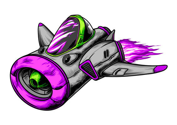 未来科技感裁片印花：霓虹飞艇图案服装印花