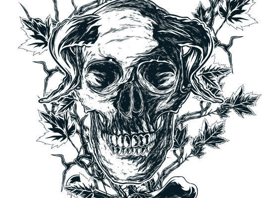 暗黑风格藤蔓骷髅头裁片印花，为你的服装增添神秘感