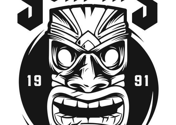 复古风Tiki面具图案服装印花裁片