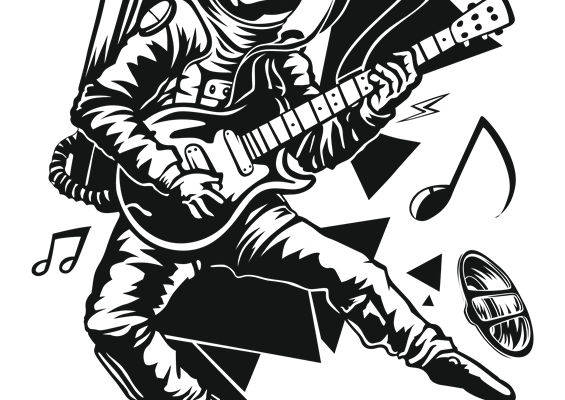 摇滚宇航员吉他手服装印花素材