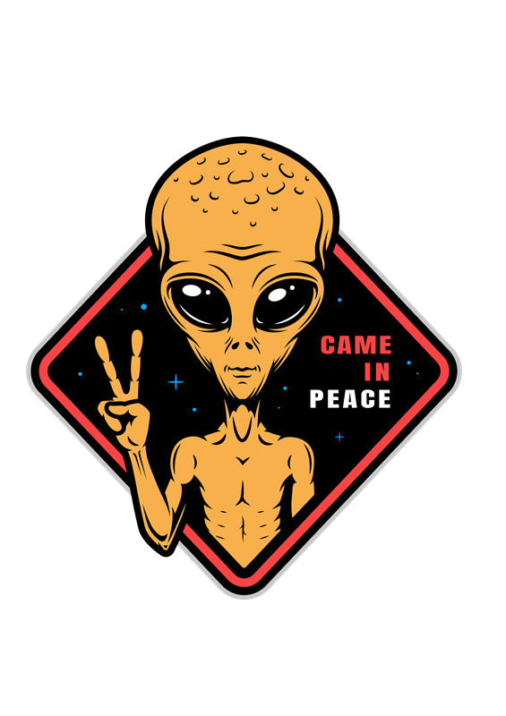 外星人和平手势裁片印花，创意服装印花设计
