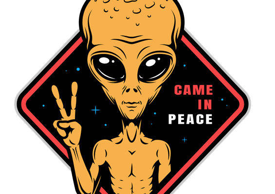 外星人和平手势裁片印花，创意服装印花设计