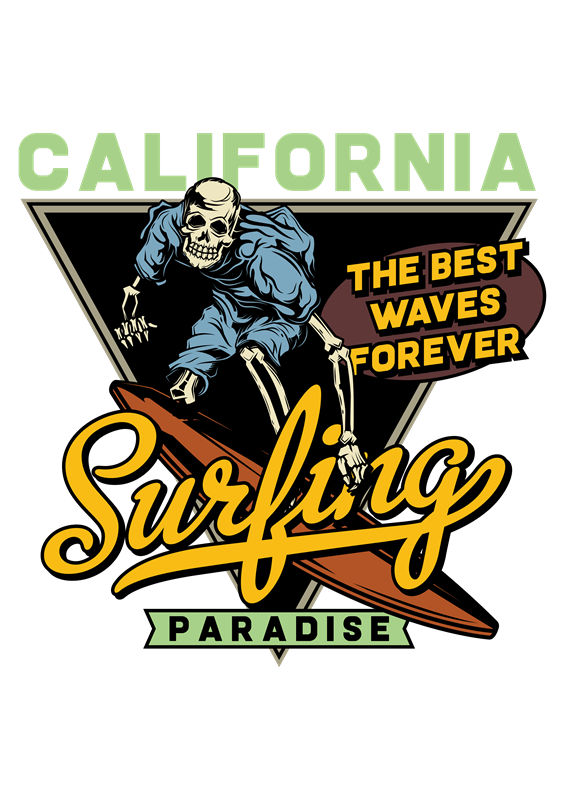 骷髅冲浪者图案服装印花裁片