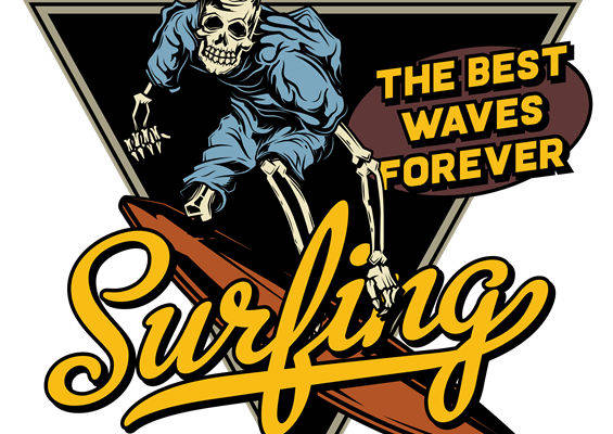 骷髅冲浪者图案服装印花裁片