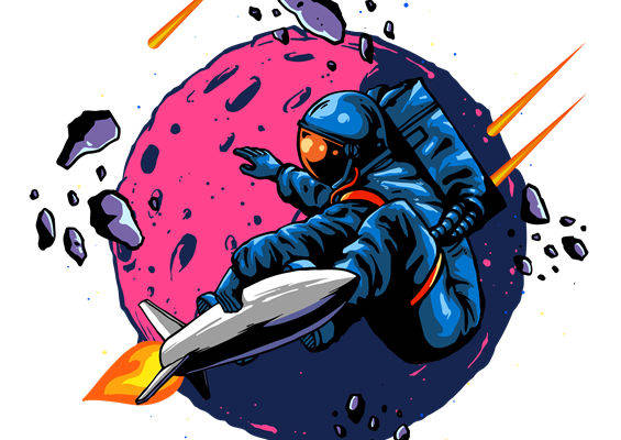 宇航员月球探险裁片印花，创意设计服装印花素材