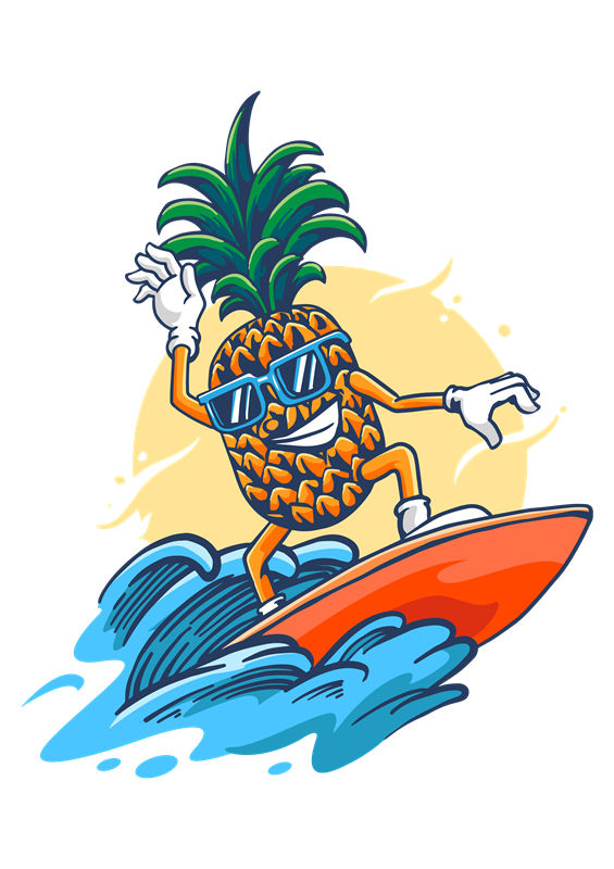 夏日海滩风情菠萝冲浪图案服装印花