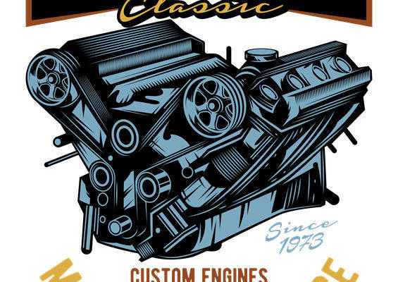 复古汽车引擎图案裁片印花，打造个性服装