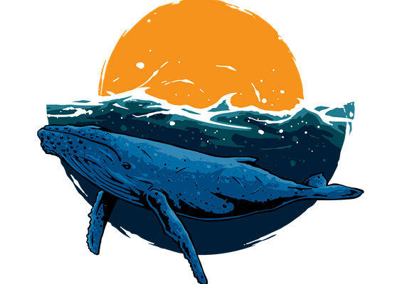 深邃海洋鲸鱼跃出水面，服装印花裁片设计灵感