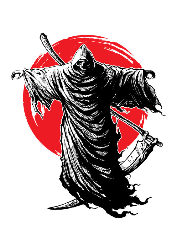 暗黑系裁片印花：骷髅武士图案服装印花