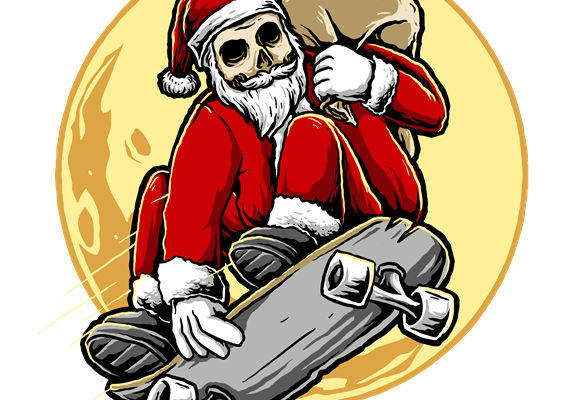 骷髅圣诞老人滑板图案服装印花裁片