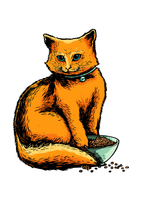 橙色猫咪图案服装印花裁片，可爱动物设计