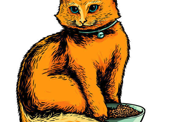 橙色猫咪图案服装印花裁片，可爱动物设计