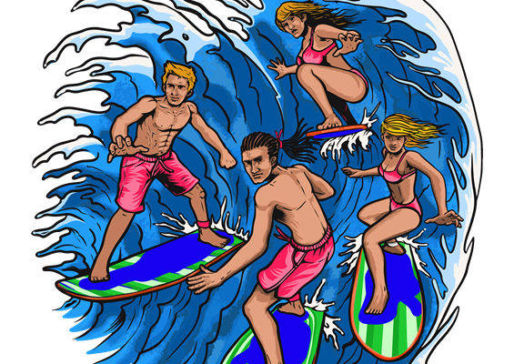 夏日海滩风情：冲浪者图案服装印花