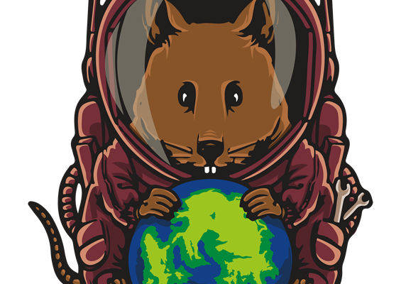 可爱松鼠宇航员抱地球的裁片印花，适合各类服装设计