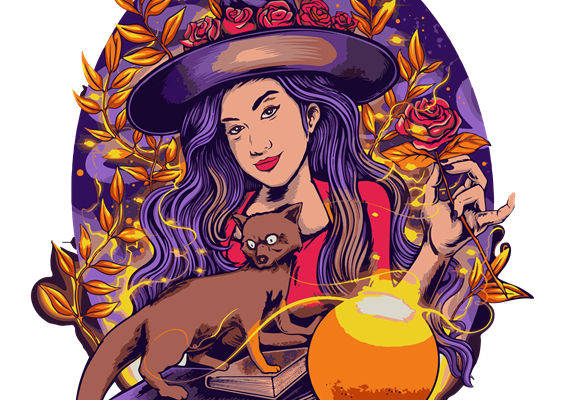 神秘巫师与猫的魔法世界：服装印花素材