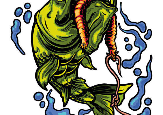 绿色怪鱼咬钩印花图案，服装印花裁片设计灵感