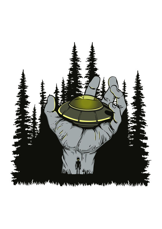 森林中的神秘UFO：创意服装印花裁片