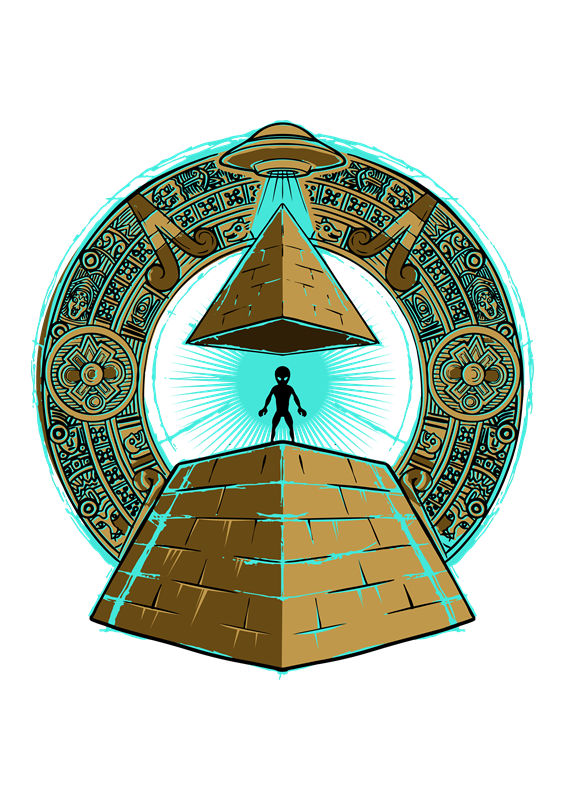 神秘金字塔与外星人图案，打造个性服装印花