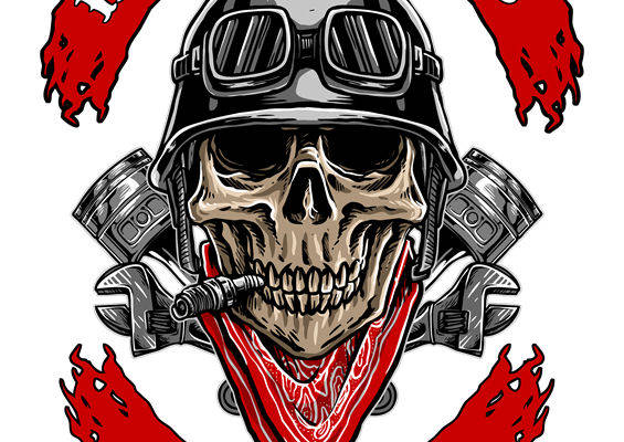 摇滚风骷髅头盔服装印花设计