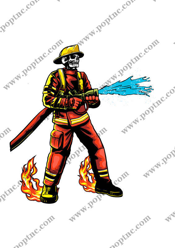 消防员骷髅图案服装印花裁片设计