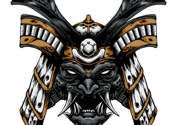 传统武士面具图案裁片印花，打造个性服装