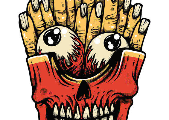 骷髅薯条裁片印花：独特设计的服装印花素材