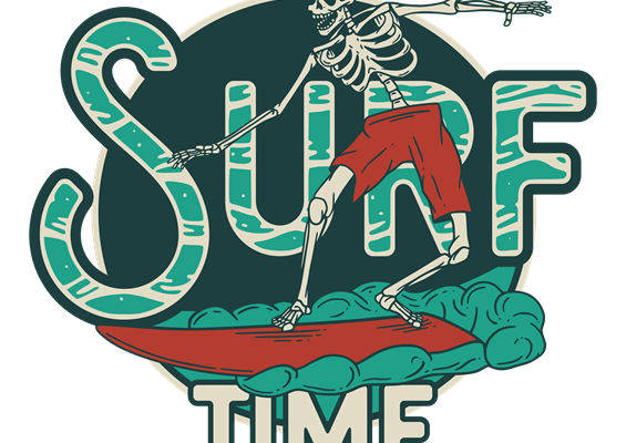 骷髅冲浪手服装印花图案，创意十足的裁片印花素材