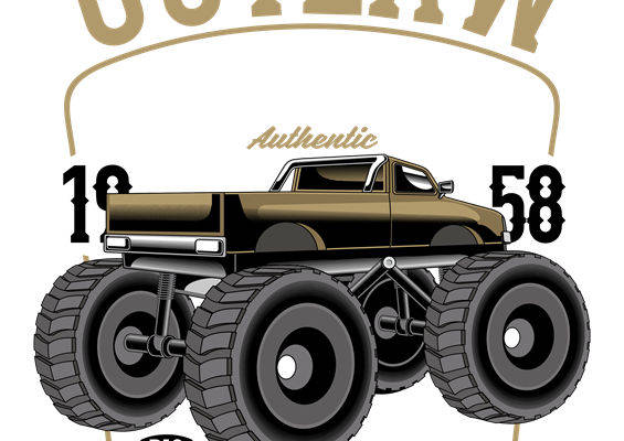 复古越野车印花图案，适用于服装裁片印花