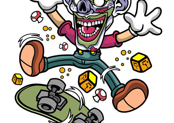 万圣节鬼脸滑板图案裁片印花，万圣节服装印花素材