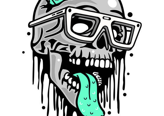 涂鸦风格骷髅头裁片印花，适合街头风服装设计