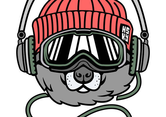 酷炫滑雪兔头裁片印花，适合冬季服装设计