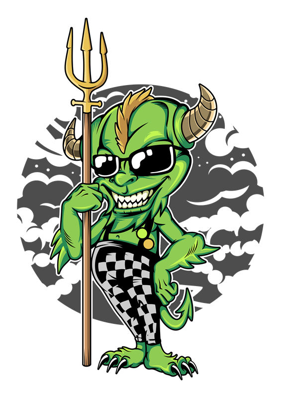 酷炫绿色恶魔印花图案，打造个性服装裁片