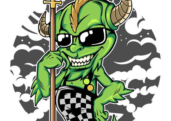 酷炫绿色恶魔印花图案，打造个性服装裁片