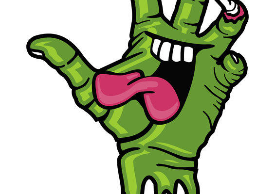 绿色僵尸手印裁片印花：恐怖风格服装印花素材