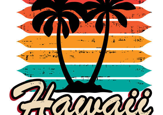 复古冲浪风格棕榈树印花图案，适用于服装裁片印花