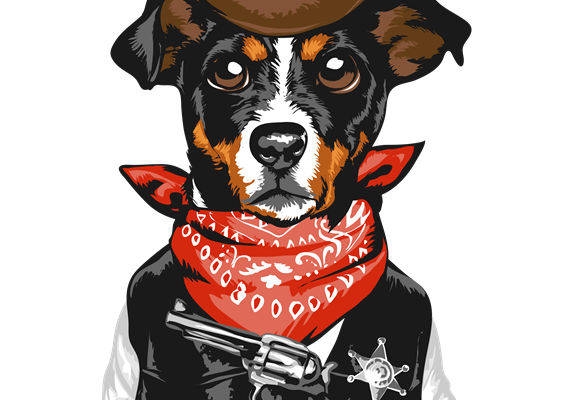 西部牛仔风狗印花裁片:独特设计的服装印花素材