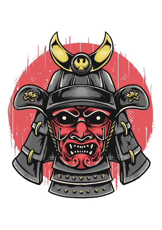 传统武士头盔图案裁片印花，打造个性服装