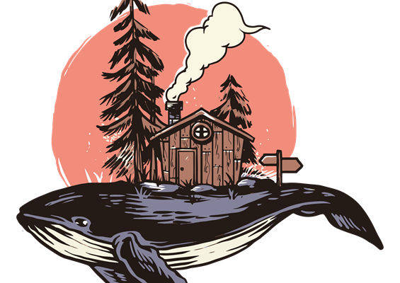 自然森林鲸鱼图案服装印花裁片