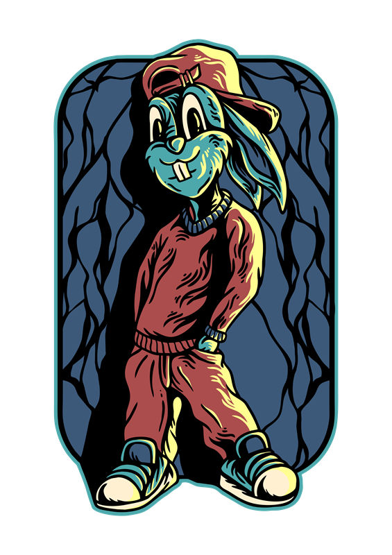 卡通兔子裁片印花：时尚可爱服装印花素材