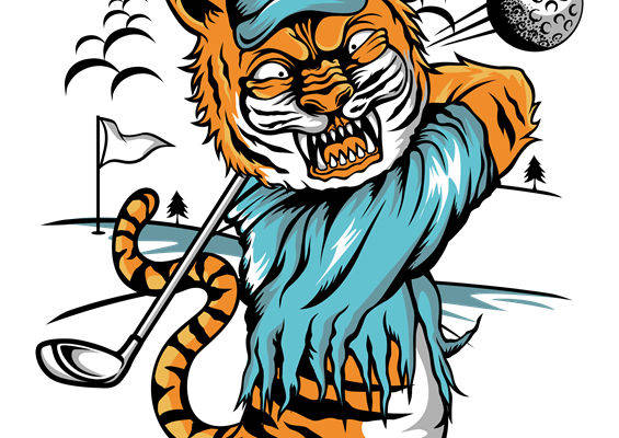 老虎挥杆高尔夫球服装印花设计