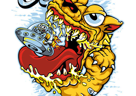 趣味龙与飞船的裁片印花设计，为服装增添独特魅力