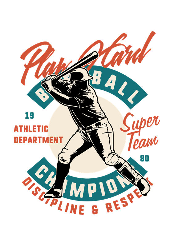 复古棒球运动员印花图案，适合服装裁片印花