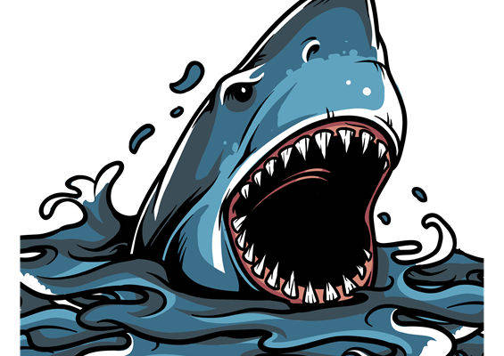 鲨鱼咬人图案裁片印花素材，适合个性服装设计