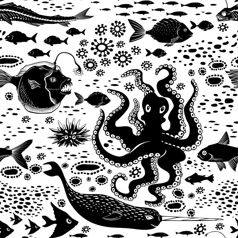 深海生物图案面料印花设计，打造独特海洋风格服装