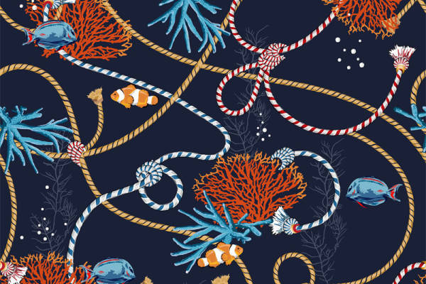 深海珊瑚与绳结图案服装印花