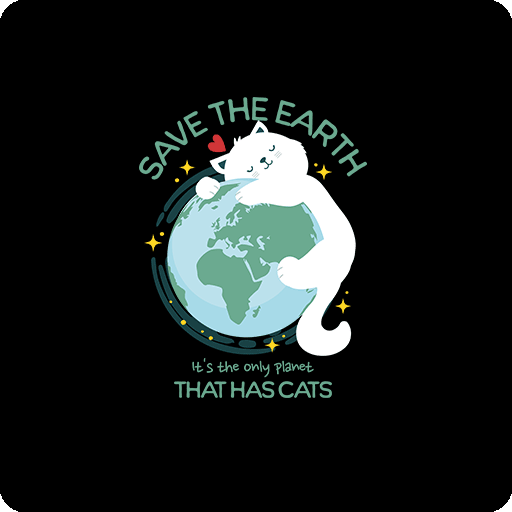 卡通猫咪图案手绘猫印花素材趴在地球上的猫