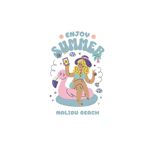 手绘卡通女孩度假女孩拍照女孩变形英文字母游泳圈