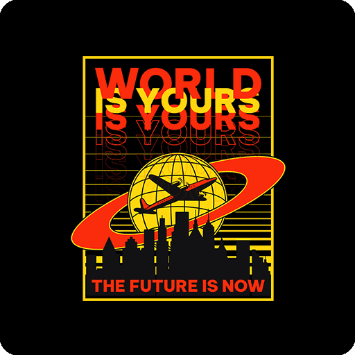 卡通飞机图案地球建筑剪影图案