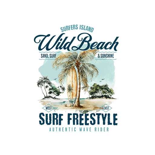 卡通椰子树图案手绘英文字母冲浪板图案