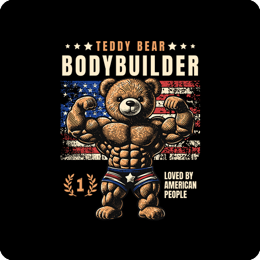 卡通小熊图案美国国旗图案健身熊印花素材